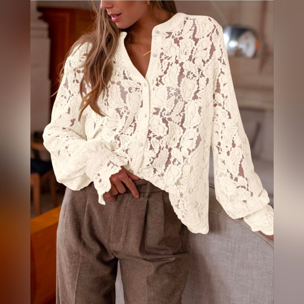 Womens Lace Button Up Blouse
